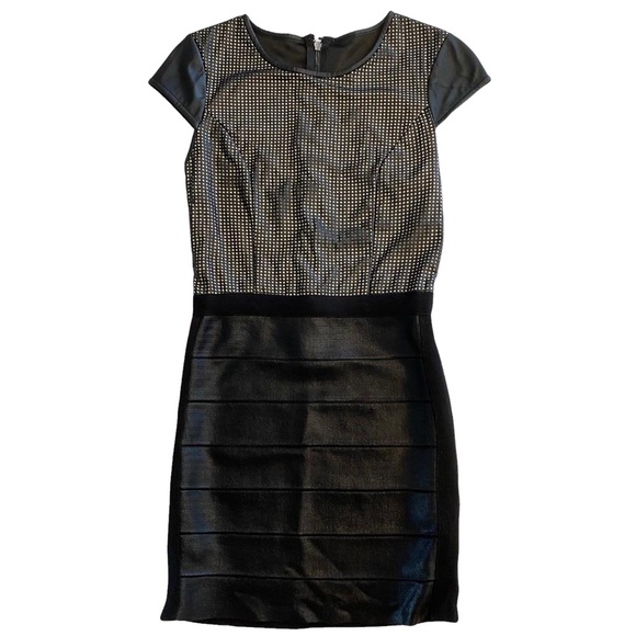 Bebe Faux-Leather Black Bodycon Bandage Dress Women’s Small - Picture 1 of 5